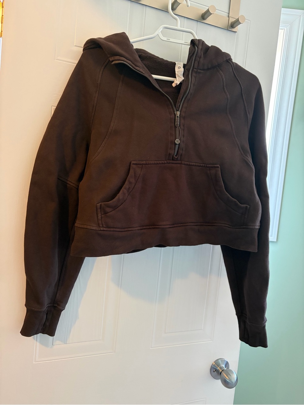 Lulu 🍋Cropped Brown Half-Zip Hoodie